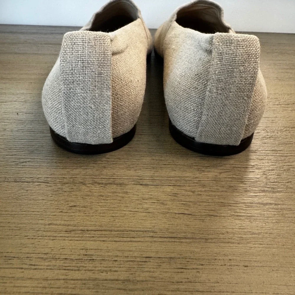 Fausto Santini Women 7-7.5 EU 37.5 Beige Linen Flats Italian Leather Sole Loafer